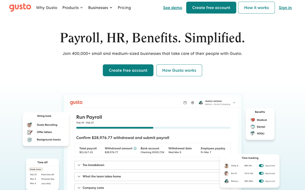Gusto — Payroll, benefits, and HR that runs itself